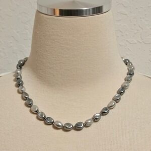 Gray Freshwater Pearl Necklace Silver Tone Clasp Natural Pearl Beaded Jewelry